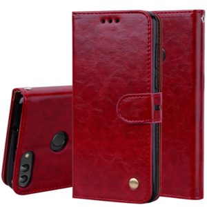 Business Style Oil Wax Texture Horizontal Flip Leather Case for Huawei P Smart / Enjoy 7S, with Holder & Card Slots & Wallet(Red) (OEM)