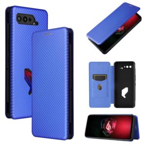 For Asus ROG Phone 5 Carbon Fiber Texture Horizontal Flip TPU + PC + PU Leather Case with Card Slot(Blue) (OEM)