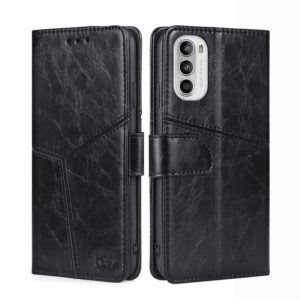 For Motorola Moto G52 4G/G82 5G Geometric Stitching Horizontal Flip Leather Phone Case(Black) (OEM)