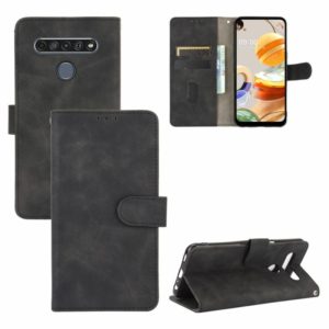 For LG K61 / Q61 Solid Color Skin Feel Magnetic Buckle Horizontal Flip Calf Texture PU Leather Case with Holder & Card Slots & Wallet(Black) (OEM)
