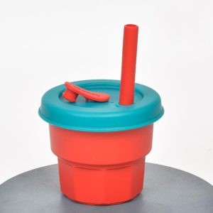 Children Silicone Straw Cups Drop And High Temperature Resistant Water Cups Dark Red Cup + Olive Green Cover(300ml) (OEM)