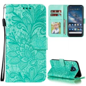 For Nokia 8.3 5G Lace Flower Embossing Pattern Horizontal Flip Leather Case with Holder & Card Slots & Wallet & Photo Frame(Green) (OEM)