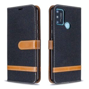 For Huawei Honor 9A Color Matching Denim Texture Horizontal Flip Leather Case with Holder & Card Slots & Wallet & Lanyard(Black) (OEM)