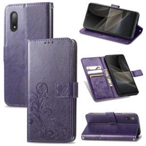For Sony Xperia Ace II Four-leaf Clasp Embossed Buckle Mobile Phone Protection Leather Case with Lanyard & Card Slot & Wallet & Bracket Function(Purple) (OEM)