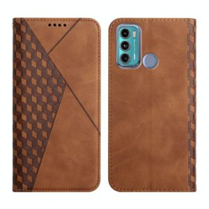 For Motorola Moto G60 /G40 Diamond Pattern Splicing Skin Feel Magnetic Horizontal Flip Leather Case with Card Slots & Holder & Wallet(Brown) (OEM)