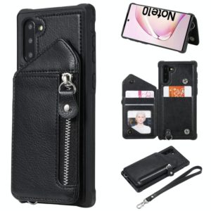 For Galaxy Note 10 Dual Buckles Zipper Shockproof Back Cover Protective Case with Holder & Card Slots & Wallet & Lanyard & Photos Frames(Black) (OEM)