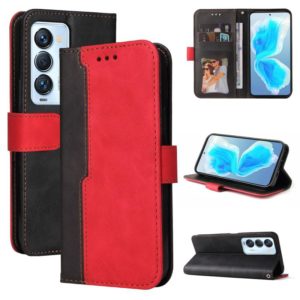 For Tecno Camon 18 Premier Stitching-Color Horizontal Flip Leather Case(Red) (OEM)