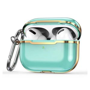 DDEHY668 Electroplated Transparent Silicone + PC Protective Cover For AirPods Pro(Transparent Green + Gold) (OEM)