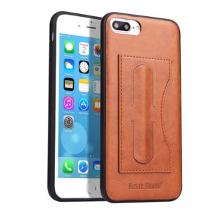 Fierre Shann Full Coverage Protective Leather Case for iPhone 8 Plus & 7 Plus, with Holder & Card Slot(Brown) (OEM)