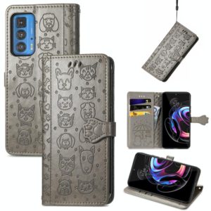 For Motorola Edge 20 Pro Lovely Cat and Dog Embossing Pattern Horizontal Flip Leather Case , with Holder & Card Slots & Wallet & Cartoon Clasp & Lanyard(Grey) (OEM)