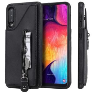 For Galaxy A50 Solid Color Double Buckle Zipper Shockproof Protective Case(Black) (OEM)