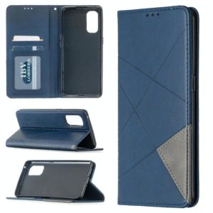 For OPPO Reno4 Pro 5G Rhombus Texture Horizontal Flip Magnetic Leather Case with Holder & Card Slots(Blue) (OEM)