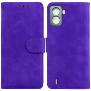 For Tecno Pop 6 No Fingerprints Skin Feel Pure Color Flip Leather Phone Case(Purple) (OEM)