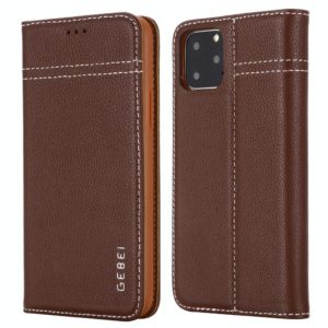 For iPhone 11 Pro Max GEBEI Top-grain Leather Horizontal Flip Protective Case with Holder & Card Slots(Brown) (GEBEI) (OEM)