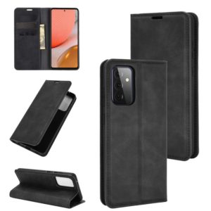 For Samsung Galaxy A72 5G / 4G Retro-skin Business Magnetic Suction Leather Case with Holder & Card Slots & Wallet(Black) (OEM)