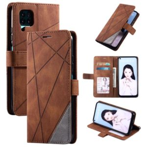 For Huawei P40 Lite Skin Feel Splicing Horizontal Flip Leather Case with Holder & Card Slots & Wallet & Photo Frame(Brown) (OEM)