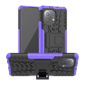 For Xiaomi Mi 11 Tire Texture Shockproof TPU+PC Protective Case with Holder(Purple) (OEM)