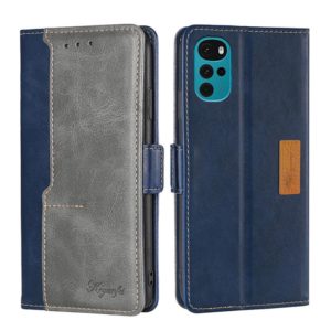 For Motorola Moto G22 Contrast Color Side Buckle Leather Phone Case(Blue + Grey) (OEM)