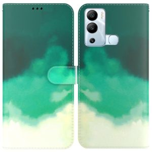For Infinix Hot 12i Watercolor Pattern Horizontal Flip Leather Phone Case(Cyan Green) (OEM)