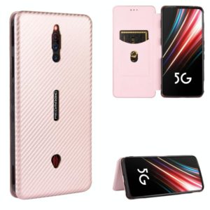 For ZTE nubia Red Magic 5S Carbon Fiber Texture Horizontal Flip TPU + PC + PU Leather Case with Card Slot(Pink) (OEM)