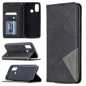 For Huawei P smart 2020 Rhombus Texture Horizontal Flip Magnetic Leather Case with Holder & Card Slots & Wallet(Black) (OEM)