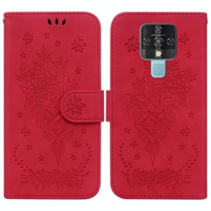 For Tecno Camon 16 Butterfly Rose Embossed Leather Phone Case(Red) (OEM)