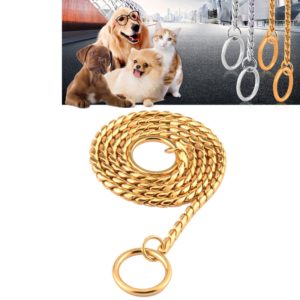 Pet Collars Pet Neck Strap Dog Neckband Snake Chain Dog Chain Solid Metal Chain Dog Collar，Length:60cm (Gold) (OEM)