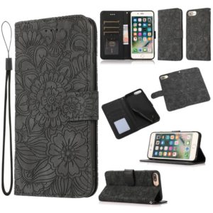 Skin Feel Embossed Sunflower Horizontal Flip Leather Case with Holder & Card Slots & Wallet & Lanyard For iPhone 6 Plus / 6s Plus(Black) (OEM)