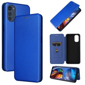 For Motorola Moto E32 4G Carbon Fiber Texture Horizontal Flip Leather Phone Case(Blue) (OEM)