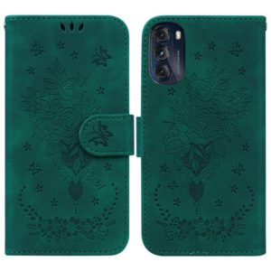 For Motorola Moto G 2022 Butterfly Rose Embossed Leather Phone Case(Green) (OEM)