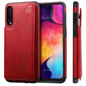 For Galaxy A50 Shockproof Calf Texture Protective Case with Holder & Card Slots & Frame(Red) (OEM)