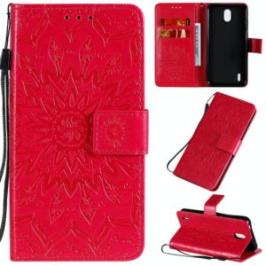 For Nokia 1.3 Embossed Sunflower Pattern Horizontal Flip PU Leather Case with Holder & Card Slots & Wallet & Lanyard(Red) (OEM)