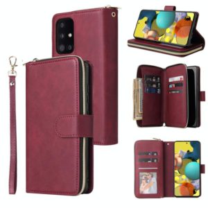 For Samsung Galaxy A52 5G Zipper Wallet Bag Horizontal Flip PU Leather Case with Holder & 9 Card Slots & Wallet & Lanyard & Photo Frame(Red Wine) (OEM)