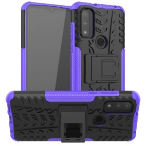 For Motorola Moto G Pure Tire Texture Shockproof TPU+PC Phone Case with Holder(Purple) (OEM)
