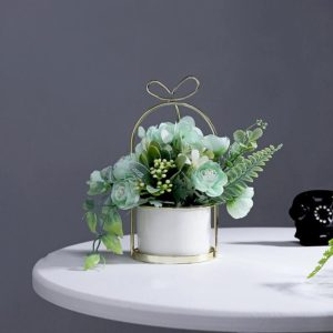 Wrought Iron Portable Frame Hydrangea Flower Pot Decoration Ornaments Home Study Office Wedding Decoration( Light Green) (OEM)