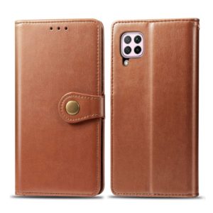 For Huawei P40 Lite/Nova 7i/Nova 6se Retro Solid Color Leather Buckle Phone Case with Lanyard & Photo Frame & Card Slot & Wallet & Stand Function(Brown) (OEM)