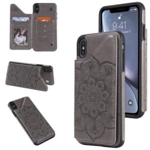 For iPhone XS Max Flower Embossing Pattern Shockproof Protective Case with Holder & Card Slots & Photo Frame(Grey) (OEM)