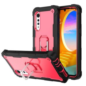 For LG Velvet PC + Rubber 3-layers Shockproof Protective Case with Rotating Holder(Black + Rose Red) (OEM)