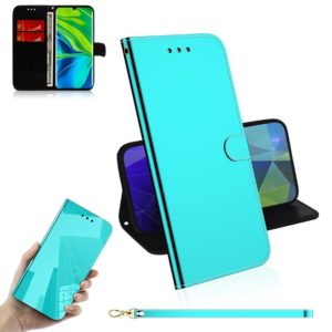 For Xiaomi Mi CC9 Pro / Note 10 / Note 10 Pro Mirror-like Magnetic Attraction Horizontal Flip Leather Case with Lanyard, Support Holder & Card Slot & Wallet(Mint Green) (OEM)