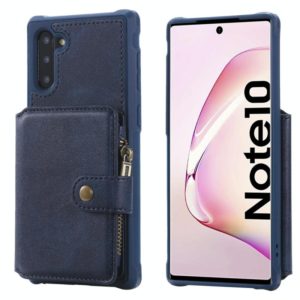 For Galaxy Note 10 Buckle Zipper Shockproof Protective Case with Holder & Card Slots & Wallet & Lanyard & Photos Frames(Blue) (OEM)