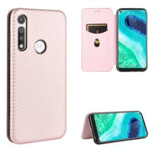 For Motorola Moto G Fast Carbon Fiber Texture Horizontal Flip TPU + PC + PU Leather Case with Rope & Card Slot(Pink) (OEM)