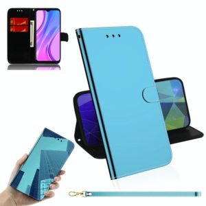 For Xiaomi Redmi 9 Lmitated Mirror Surface Horizontal Flip Leather Case with Holder & Card Slots & Wallet & Lanyard(Blue) (OEM)
