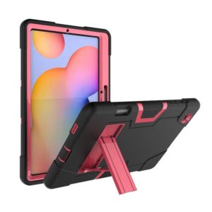For Samsung Galaxy Tab S6 Lite P610 Contrast Color Robot Shockproof Silicon + PC Protective Case with Holder(Black + Rose Red) (OEM)