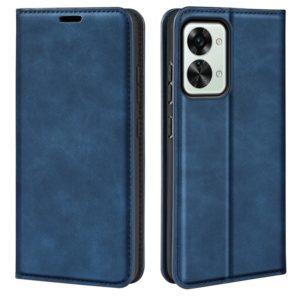 For OnePlus Nord 2T 5G Retro-skin Magnetic Suction Flip Leather Phone Case(Dark Blue) (OEM)