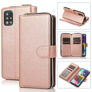 For Samsung Galaxy A51 5G Zipper Wallet Bag Horizontal Flip PU Leather Case with Holder & 9 Card Slots & Wallet & Lanyard & Photo Frame(Rose Gold) (OEM)