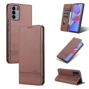 For U-MAGIC 30e AZNS Magnetic Calf Texture Horizontal Flip Leather Case with Card Slots & Holder & Wallet(Dark Brown) (AZNS) (OEM)