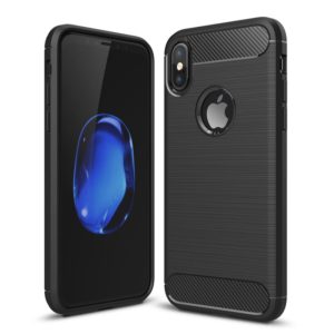 For iPhone X / XS Carbon Fiber TPU Brushed Texture Shockproof Protective Back Cover Case(Black) (OEM)