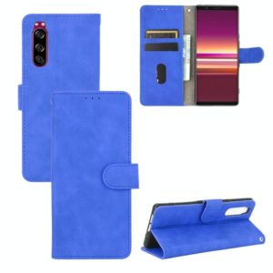 For Sony Xperia 5 Solid Color Skin Feel Magnetic Buckle Horizontal Flip Calf Texture PU Leather Case with Holder & Card Slots & Wallet(Blue) (OEM)