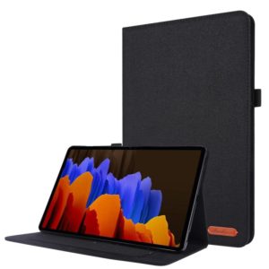 For Samsung Galaxy Tab S8 / Galaxy Tab S7 T870/T875 Horizontal Flip TPU + Fabric PU Leather Protective Case with Card Slots & Holder(Black) (OEM)