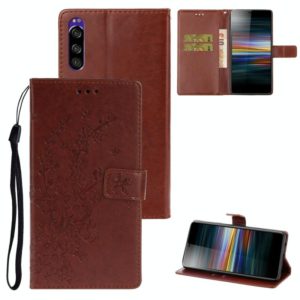 For Sony Xperia XZ5 Plum Blossom Pattern Left and Right Flip Leather Case with Bracket & Card Slot & Wallet & Lanyard(Brown) (OEM)